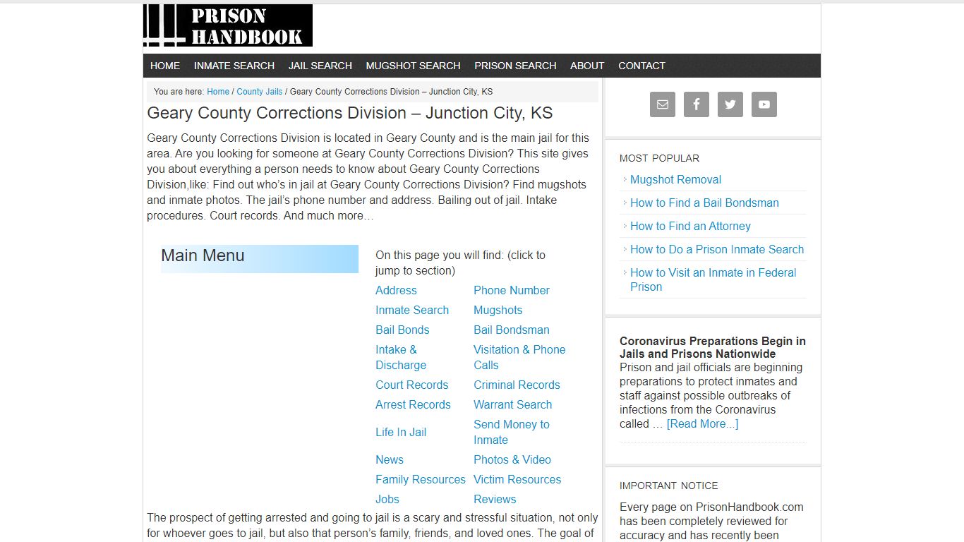 Geary County Corrections Division – Junction City, KS - Prison Handbook